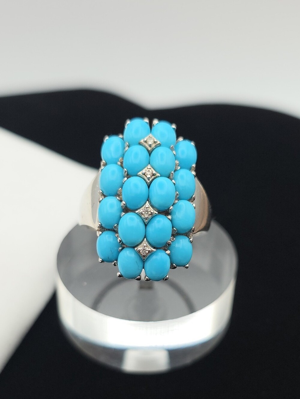 JTV Sleeping Beauty Turquoise 925 Sterling Silver Cocktail Cluster Ring 9.75